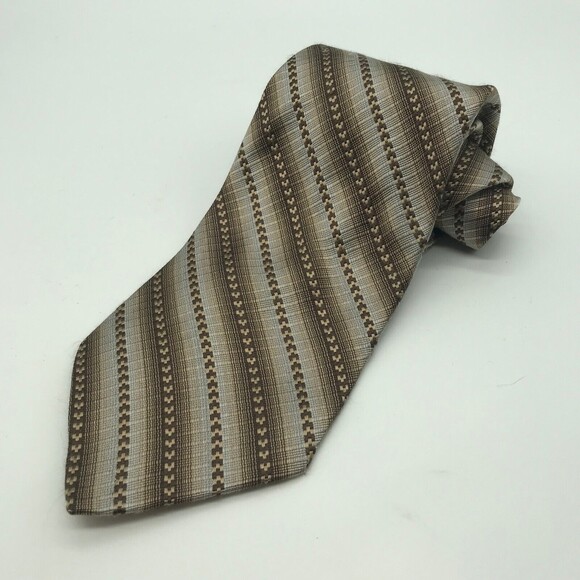 PRONTO UOMO Men's Neck Tie Brown Tan and Gray Shades 4 X 60 inches Silk Tie - Picture 2 of 5